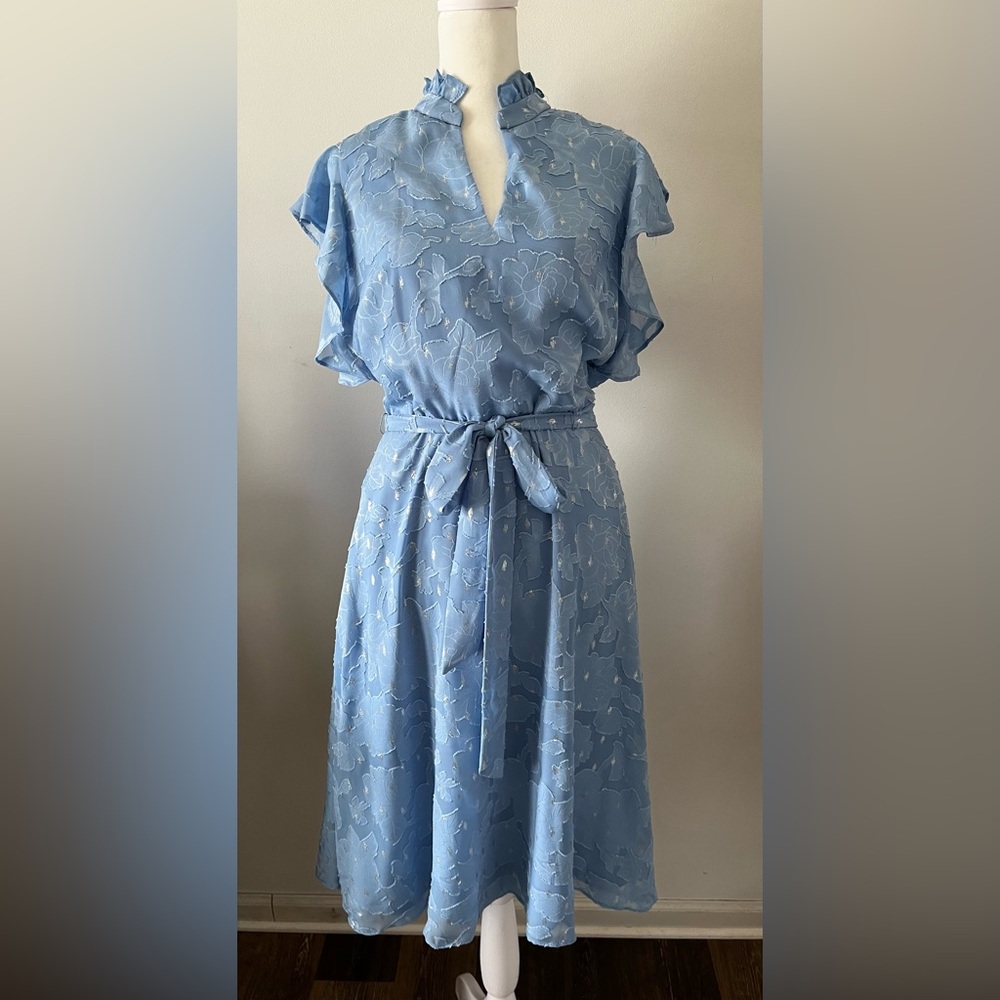 Jessica Howard Blue with Silver accents Flutter Sleeve Dress w/pockets - Picture 2 of 6